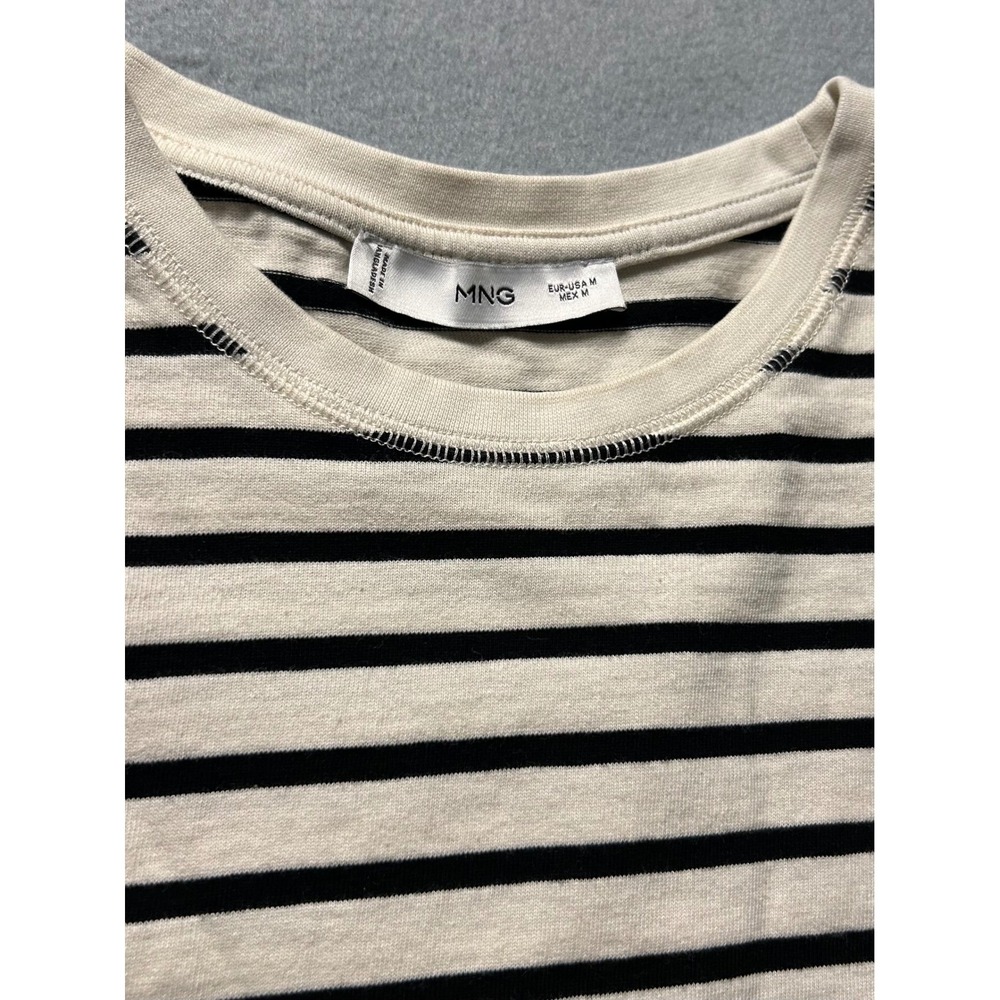 Mango MNG Womens Striped Long Sleeve Crew Neck T-Shirt Off White Black Size M - Picture 6 of 6
